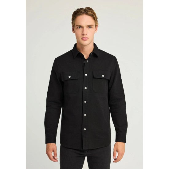 ΠΟΥΚΑΜΙΣΟ DENIM (OVERSHIRT) FUNKY BUDDHA FBM012-080-05 (ΜΑΥΡΟ)